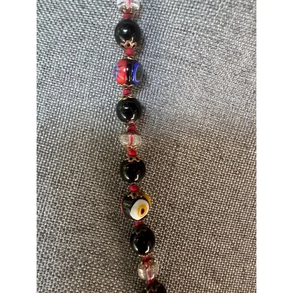Vintage Murano Glass Bead Necklace With Colorful Millefiori Pattern